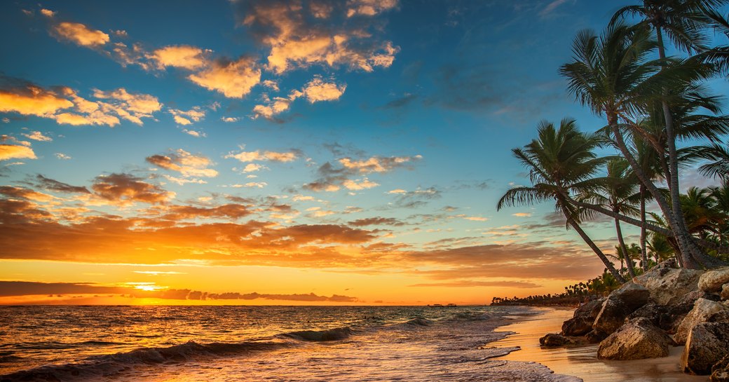 Caribbean beach at sunset