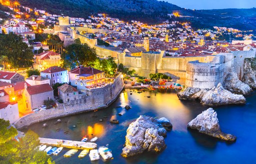 Dubrovnik Old Town in Croatia lit up at night