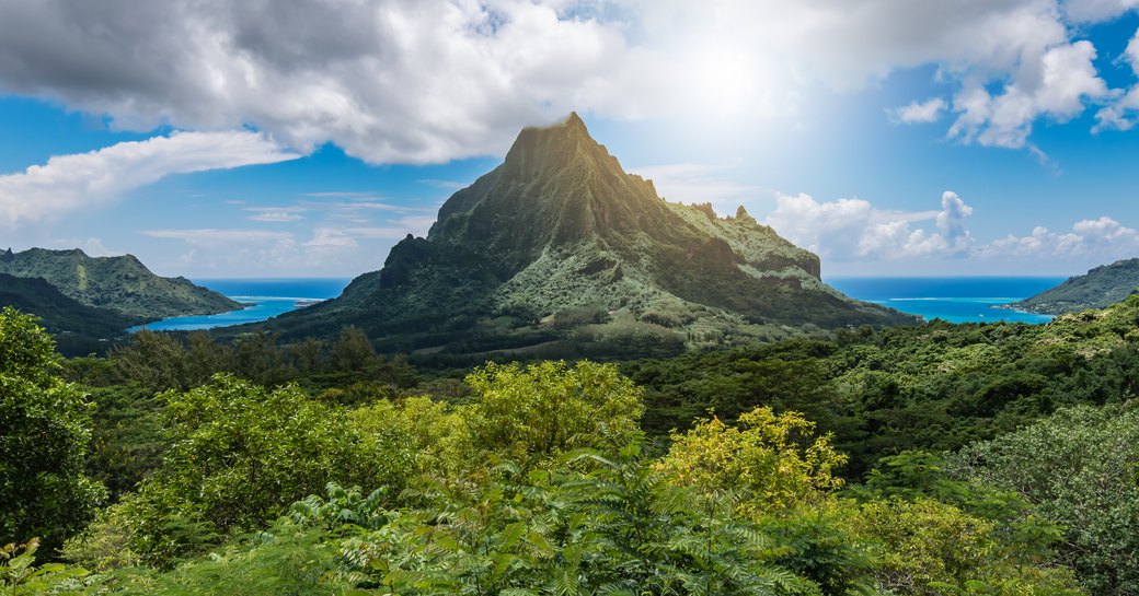 mountain rising in Moorea French Polynesia