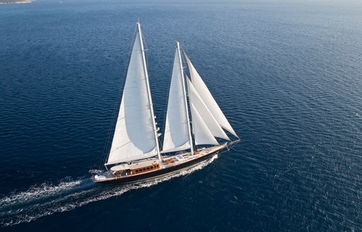 Sailing yacht cruising the deep waters of Greece